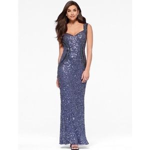 Cache Charcoal Grey Beaded Gown Sz 8